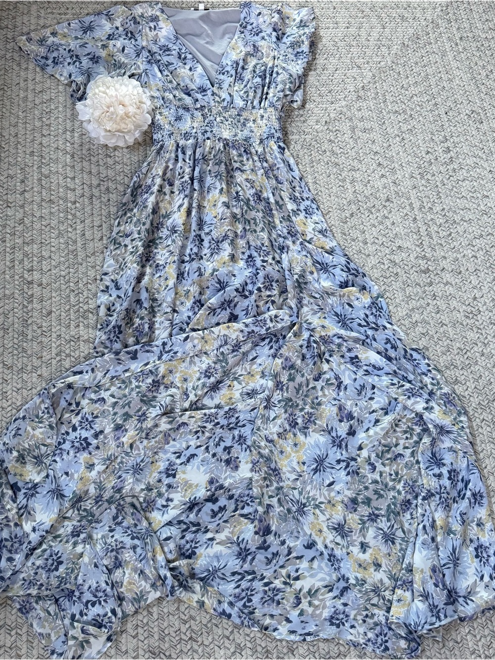 Baltic Born Blue Floral Smocked V-Neck Blouse